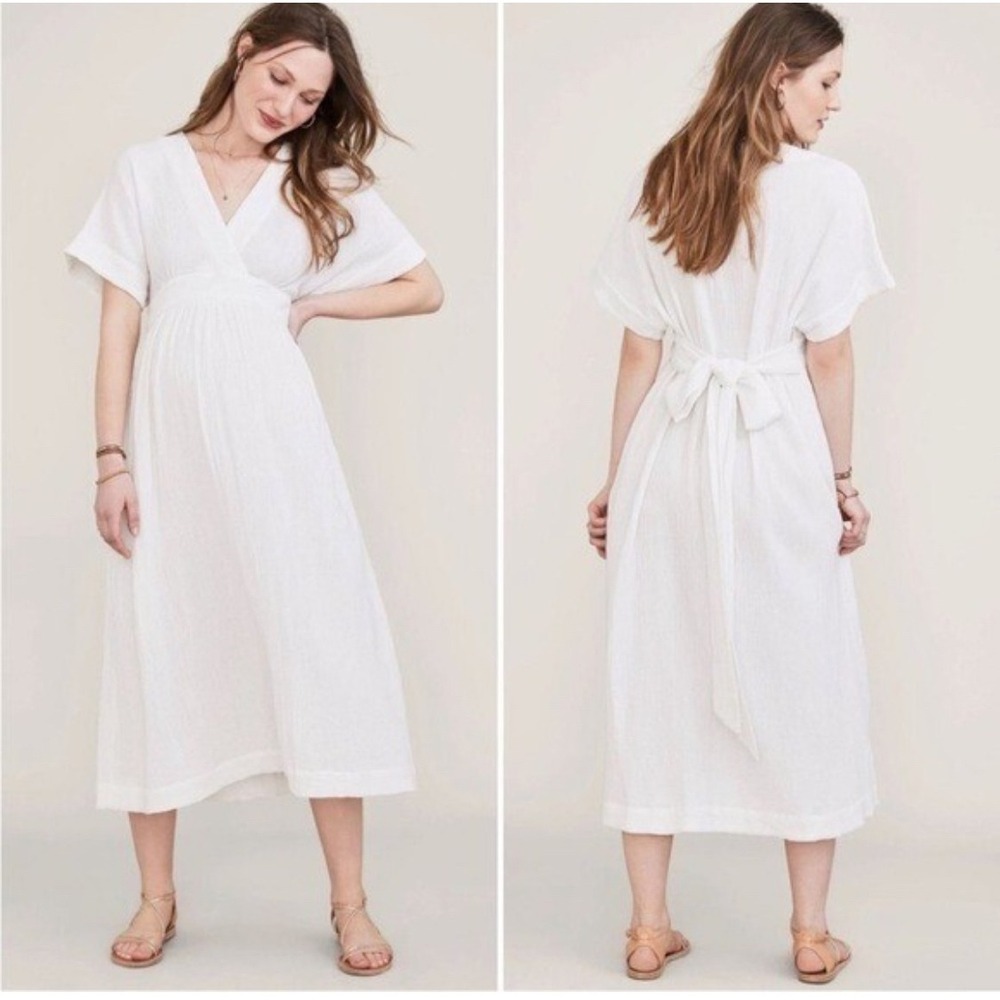 HATCH‎ Carolina Dress White Midi Short Sleeve Cotton Gauze Maternity Sz 2 Medium
